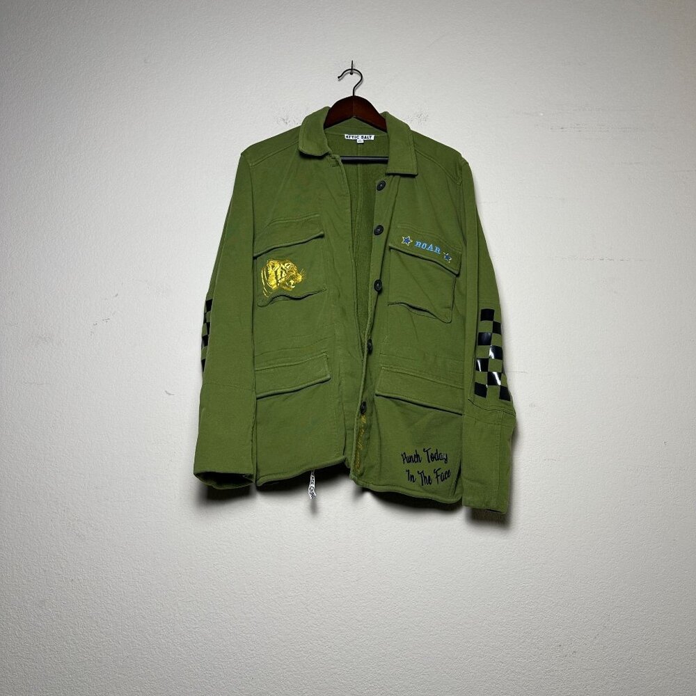 Attic Salt Military Graphic Jacket Army L Punch Today In The Face Green